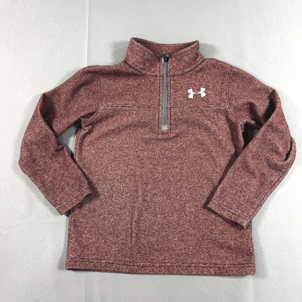 Under Armour Boys Maroon Heather Quarter Zip Fleece Pullover Size 6